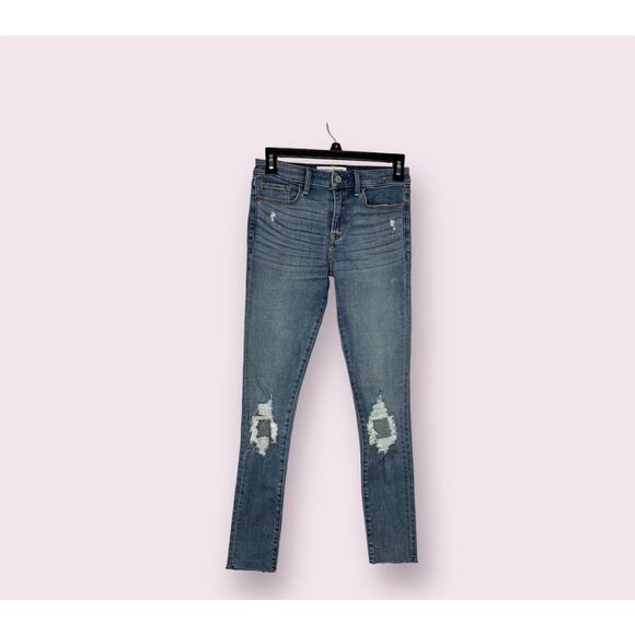 Abercrombie & Fitch Mid Rise Busted Knee Distressed Super Skinny Denim Jeans 25 - Picture 1 of 4